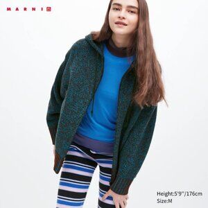Marni x Uniqlo Collection Blue and Brown Zip-Up Knit Sweater